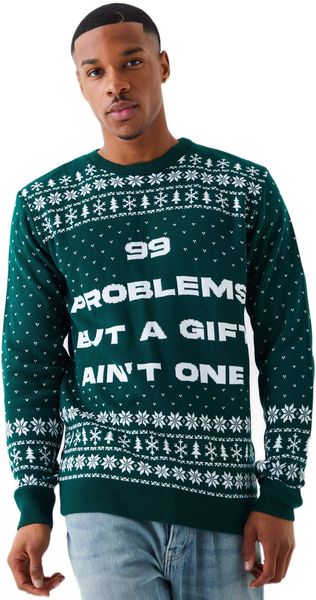 boohooMAN - 99 Problems Christmas Jumper - Green