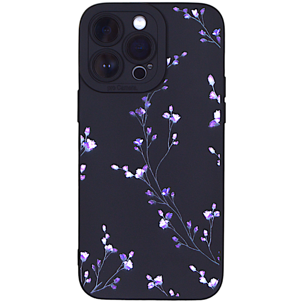 Black - Phone Case - Purple Flower Stems &amp; Pro Camera - Iphone 15 Pro Max