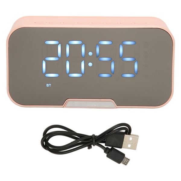 Bluetooth Speaker with Digital Alarm Clock Temperature Display FM RadioPink