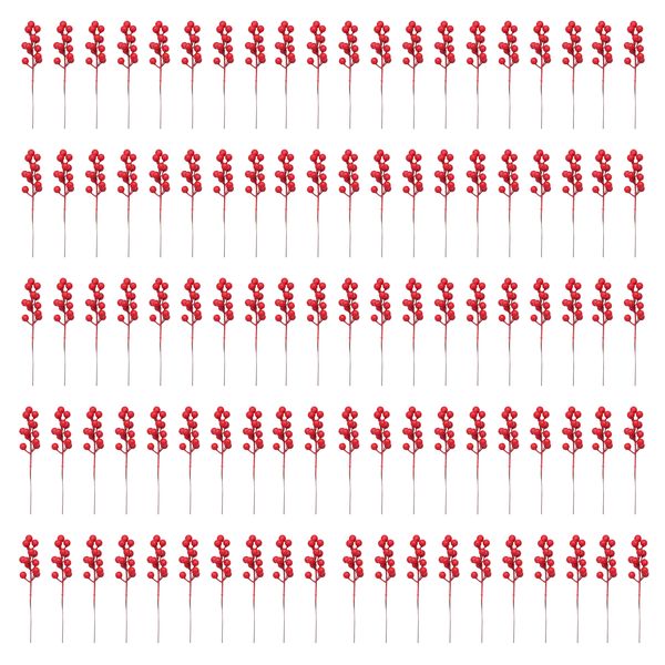 Set Of 100 Artificial Red Berry Branch Ornament Christmas Decoration