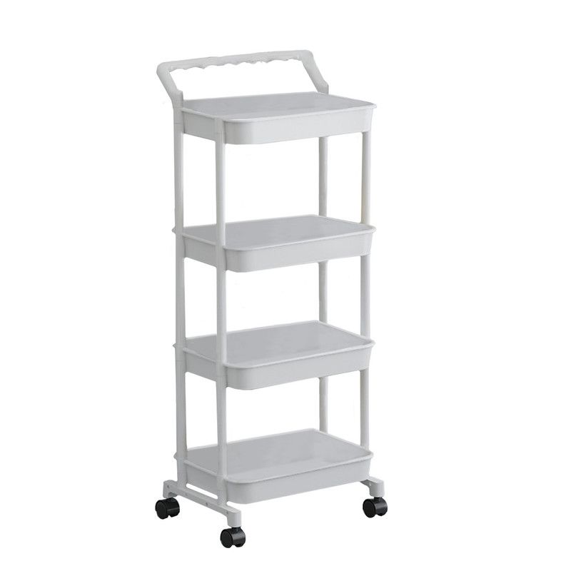 4-Tier Plastic Rolling Utility Cart with Handle - White