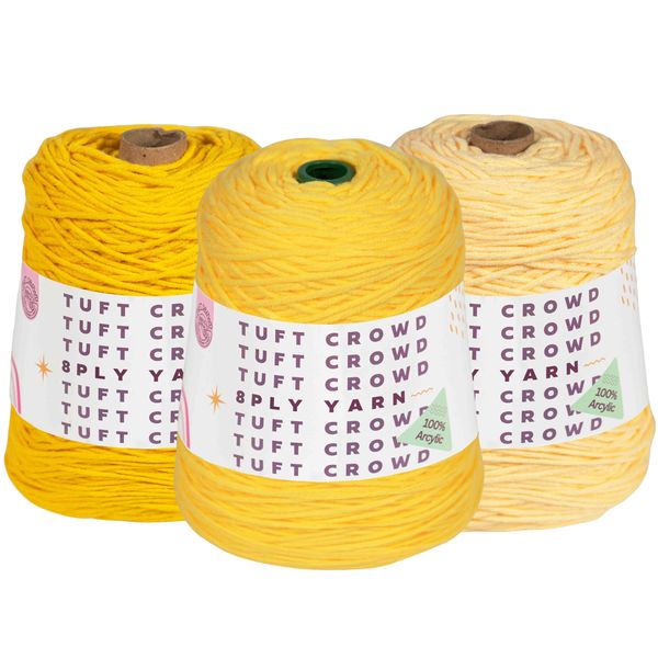 Yellow Yarn, 8-ply Tufting Yarn, Yarn Fiber, 100% Acrylic Yarn (3x400g)