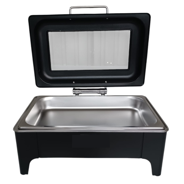 SMTE 3003 Black Slow Down Chafing Dish with Glass Lid - Stainless Steel 9L