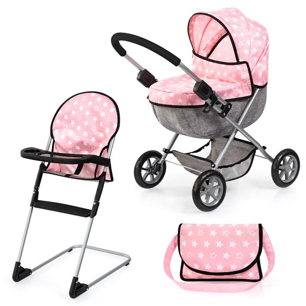 Deluxe Cosy Dolls Pram Set - Pink-Stars