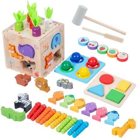 Montessori 8 in 1 Toddler Wooden Activity Cube Toy for Ages 3 Years+ Image