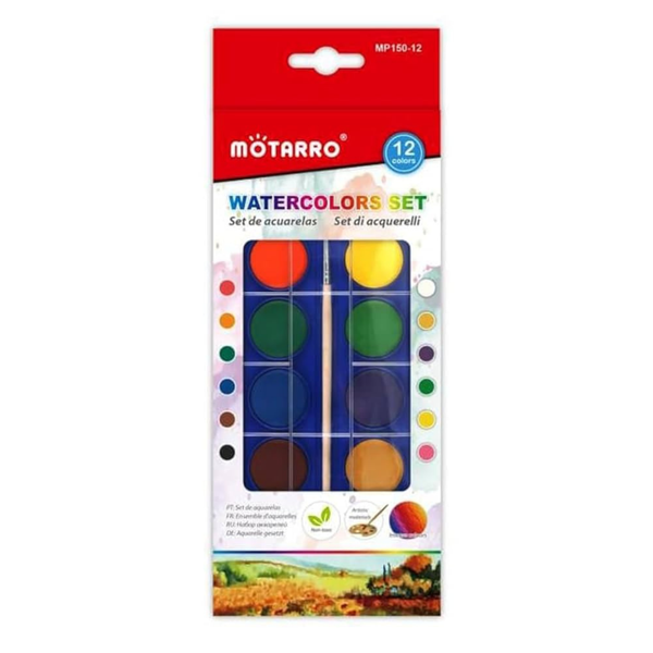 MOTARRO 12 Colours Watercolour Paint Set with Paint Brush