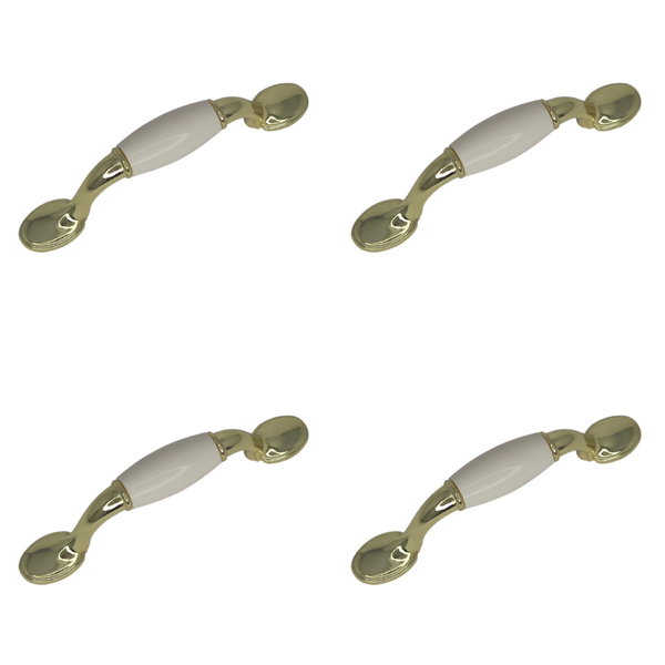 Classic Cupboard Handle with Gold Plates Feet and White Porcelain Insert
