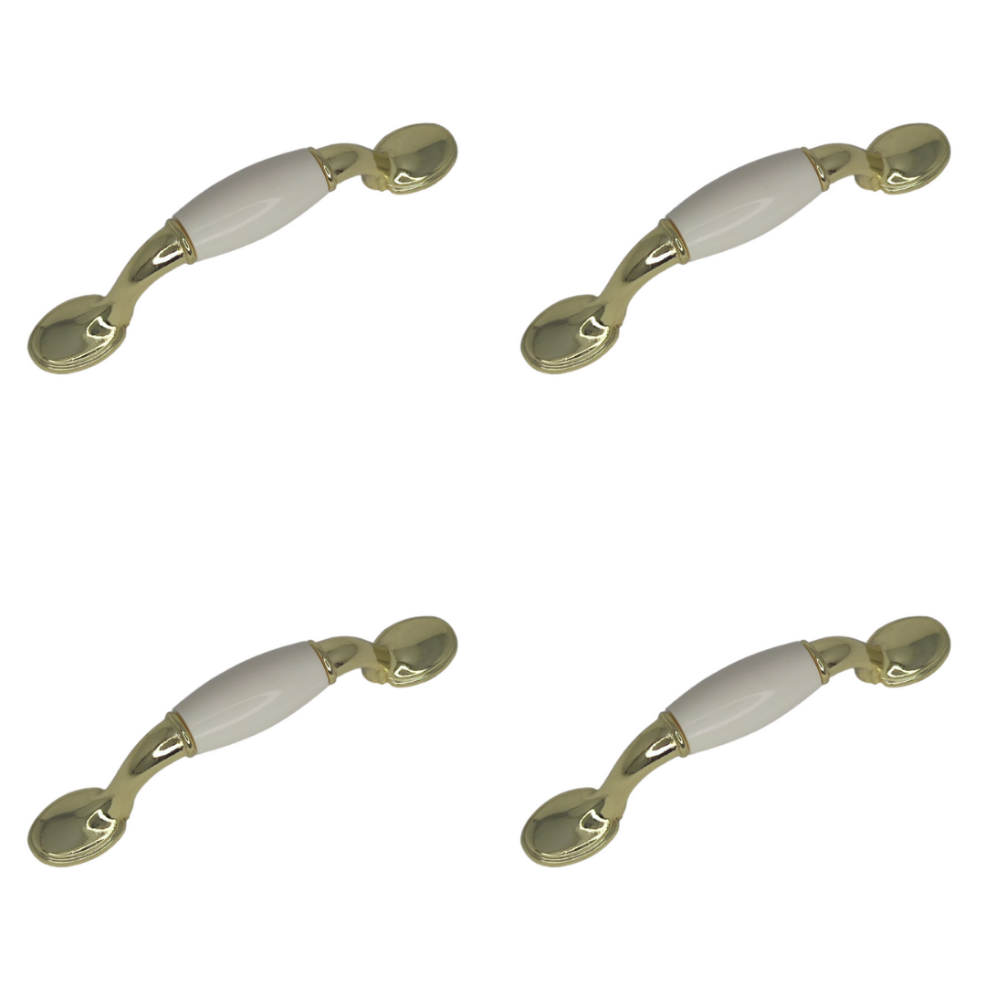 Classic Cupboard Handle with Gold Plates Feet and White Porcelain