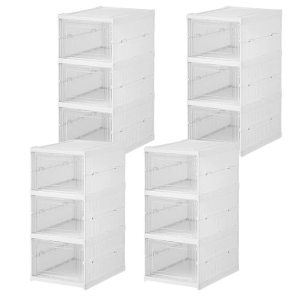 3 Layer Shoe Storage Box Foldable Shoe Rack Sneaker Organizer - 4 Packs