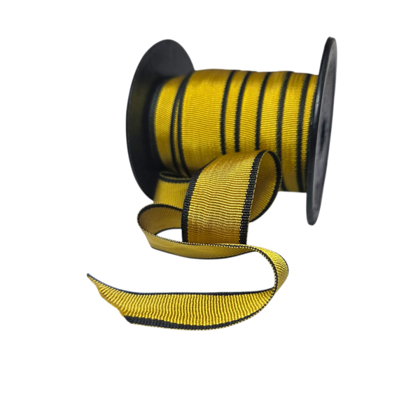 Gold Petersham Ribbon with Black Edge 25mm x 20m Roll - Premium Trim