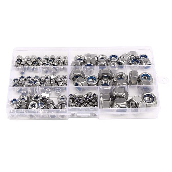 Tool DIY Assorted Multi Size Stainless Steel Locknut Set of 170