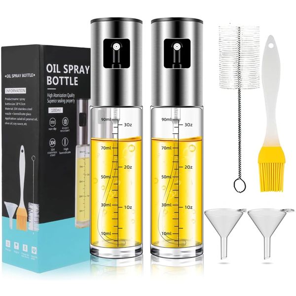 2 Pack 100ml Oil Mister Set Olive Oil Spray Bottle Dispenser