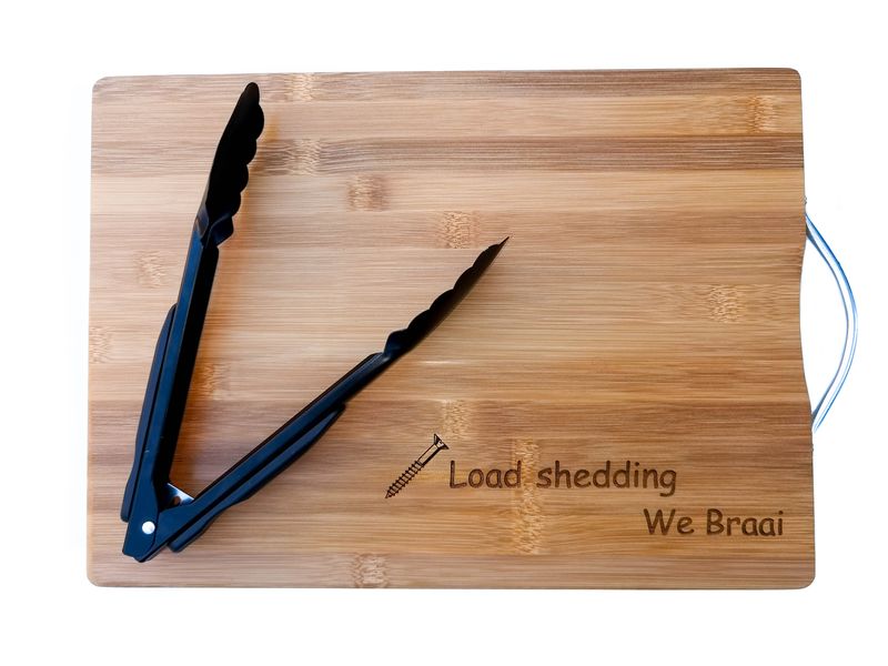 Bamboo Engraved Braai Board and Tong- English