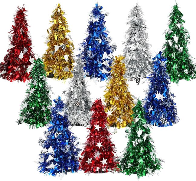 St Charles Tinsel(Mini) Christmas Tree with Star Decor ,Vibrant Colors 12pc