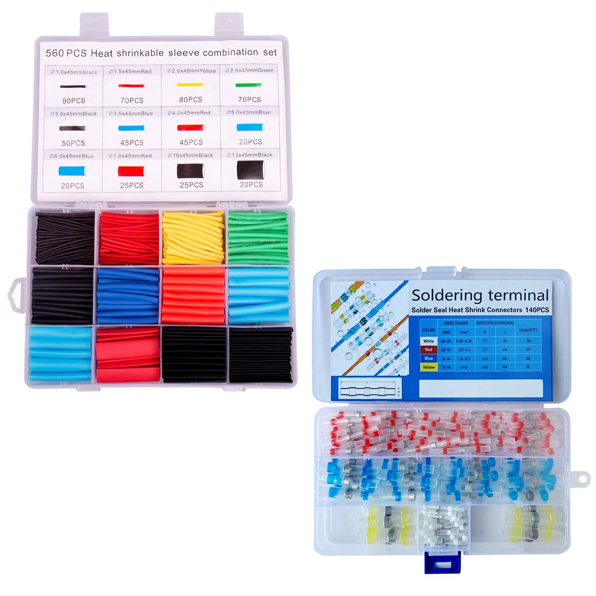 560 Piece Insulation Heat Shrink Tube & 140 Piece Solder Seal Wire connectors Set