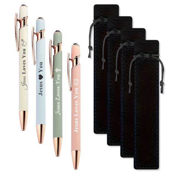 Jesus Loves You Pen Set - Ballpoint Pens with Stylus Tip - 4 Pack