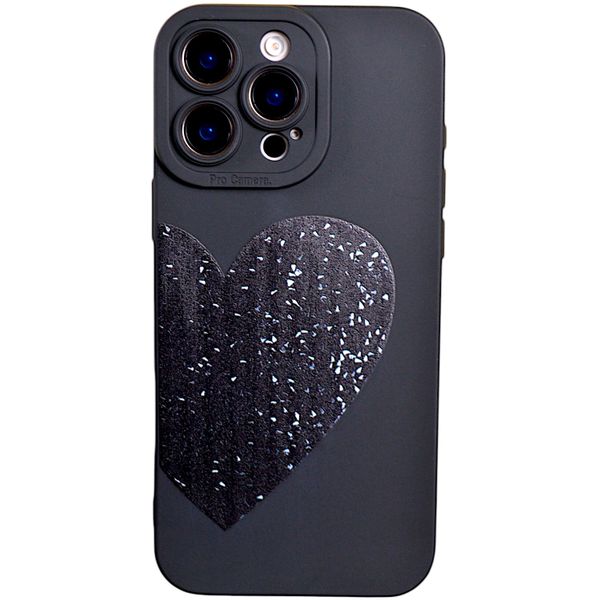 Solid Phone Case with Big Heart and Pro Cam Compatible with Iphone 16 Pro Max - Black