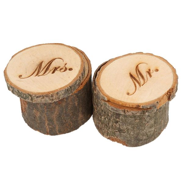 2Pcs Mr &amp; Mrs Shabby Chic Rustic Wedding Ring Pillow Holder Box Made Of Wood