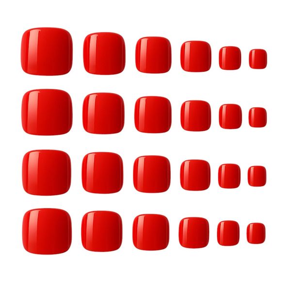24-Piece Short Square Press-On Toenails - Glossy Red