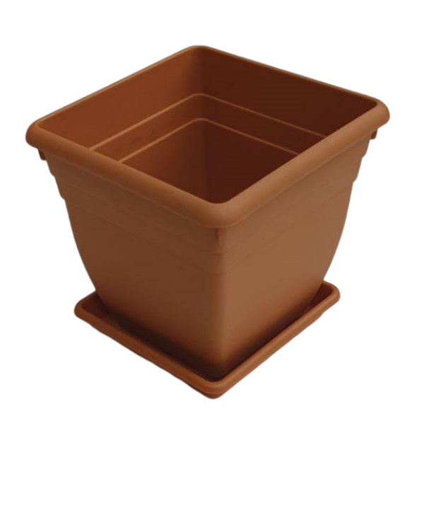 Ucsan Square Flower Pot & Drainage Tray 5lt 21x21x21cm Rust