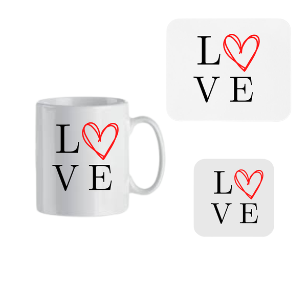 Mug, Coaster and Mouse Pad Combo - LOVE