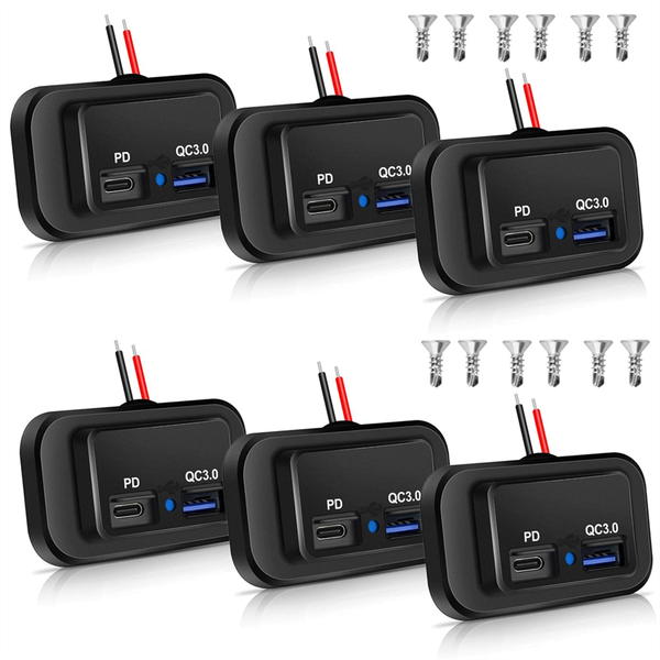 6PCS 12V/24V RV USB Outlet, Dual PD3.0 Type-C (USB C) &amp; Quick Charge