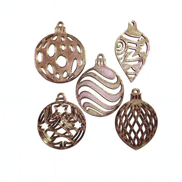 Christmas Tree Decorations - 5 Piece Set - Red &amp; Green with Gold Finish