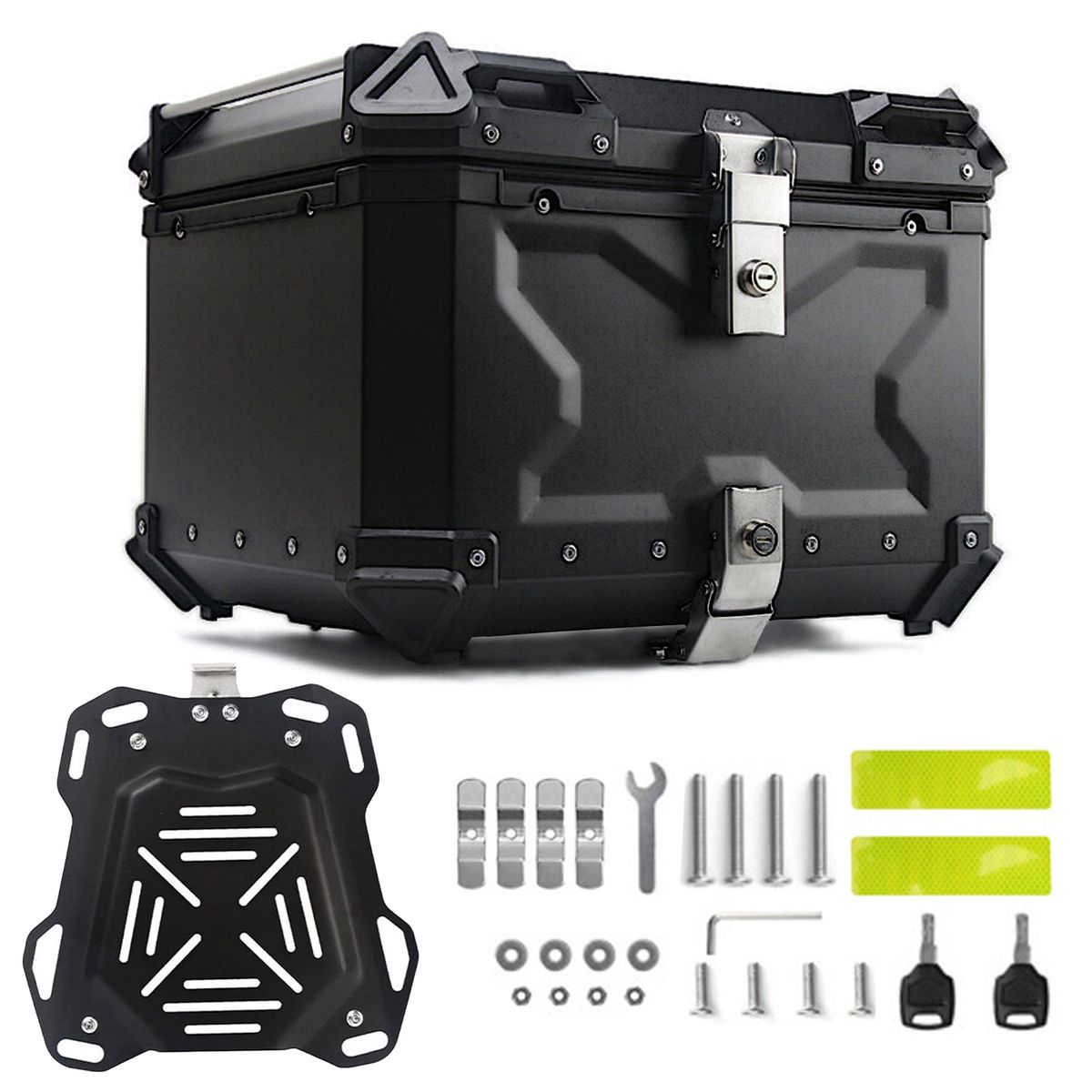 Kumaziin 45L Aluminum Motorcycle Top Case – Waterproof Motorcycle Trunk With Security Lock, Universal Mounting Plate, Black