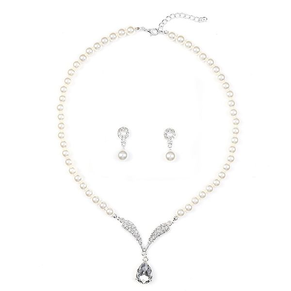 Vintage Water Drop Necklace And Earring Set - White