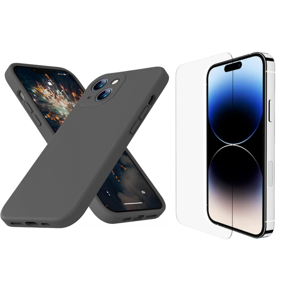 9H Glass + Silicone Protective Cover For Apple iPhone 14 Pro Max