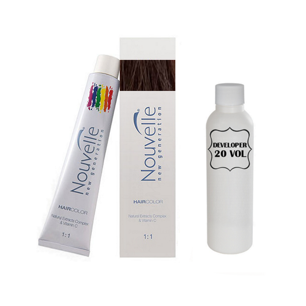 Nouvelle Professional Permanent Hair Tint Dye 100ml + 100ml 20vol Developer