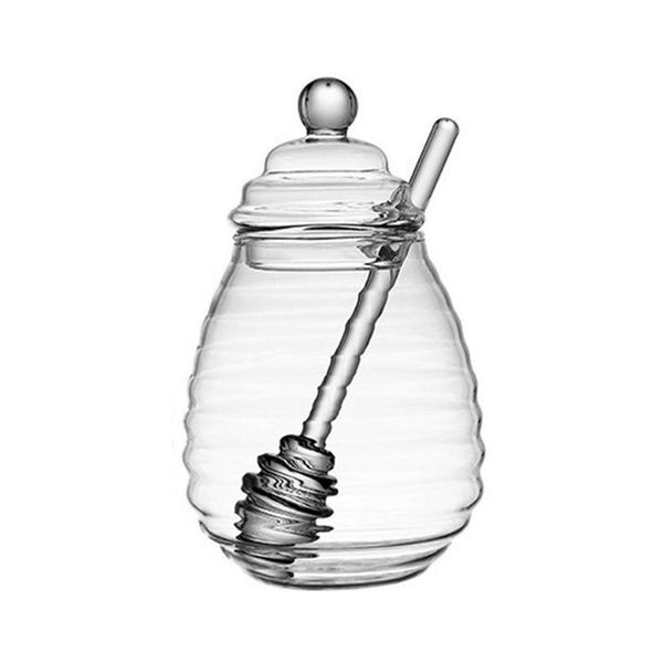 Honey Glass with Lid and Honey Spoon