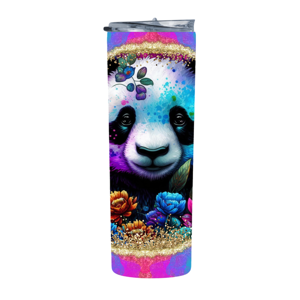 Floral Neon Panda Bear 20 Oz Straight Skinny Tumbler 005