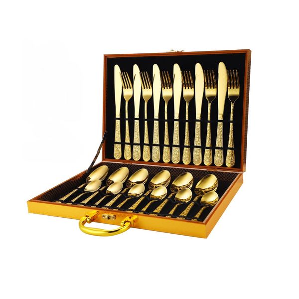 Redisson 24 Flatware, Spoons, Forks, and Knives, gold Set for 6 perso