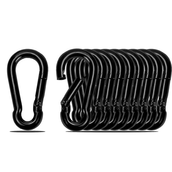 10-Pack Heavy Duty Black Carabiner Clips - 2.36 Inch,140LB Load Capacity