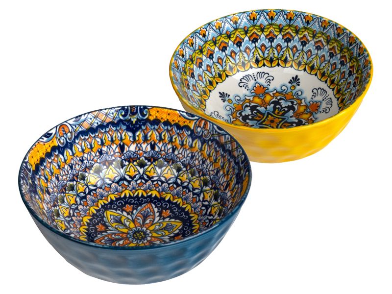 Bowl Blue Yellow Orange 16x16x7.5 Set of 2