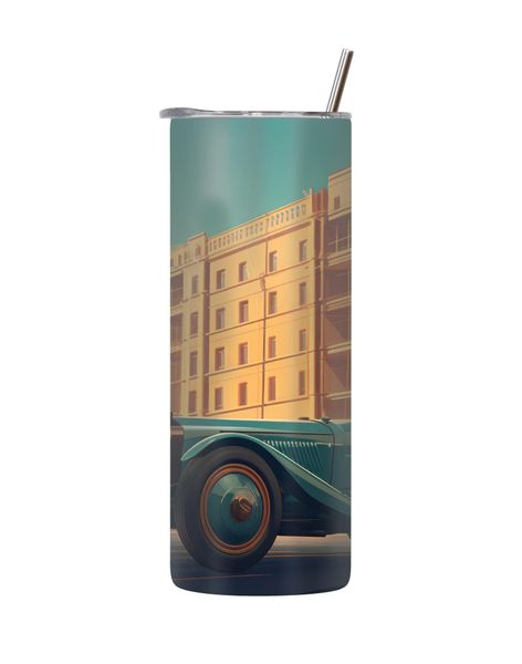City 20 Oz Tumbler with Lid Straw Trendy Old Vintage Car Graphic Present211