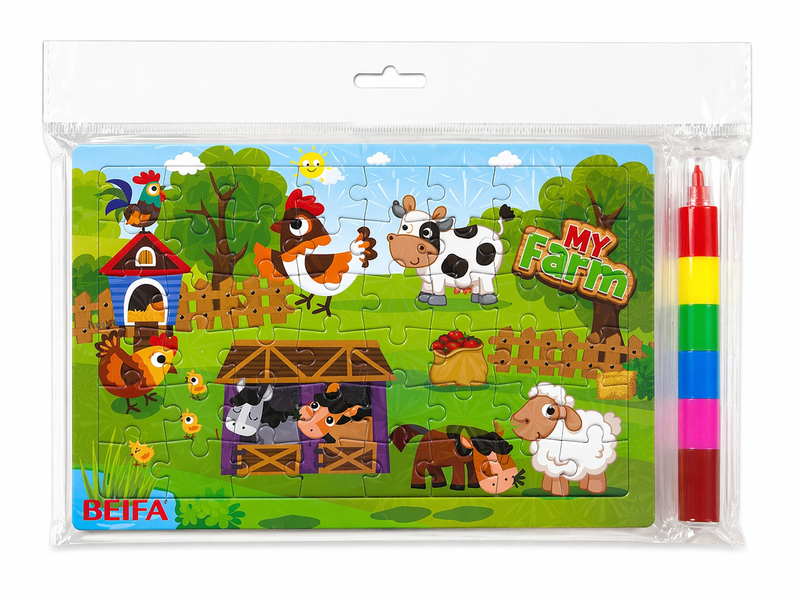 Beifa Kids Farm Puzzle Set with Koki Colouring Pens