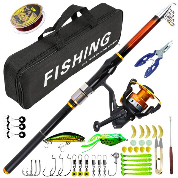 2.7M Telescopic Fibreglass Lure Rod &amp; TE3000 Reel Set + Fishing Tackle Kit