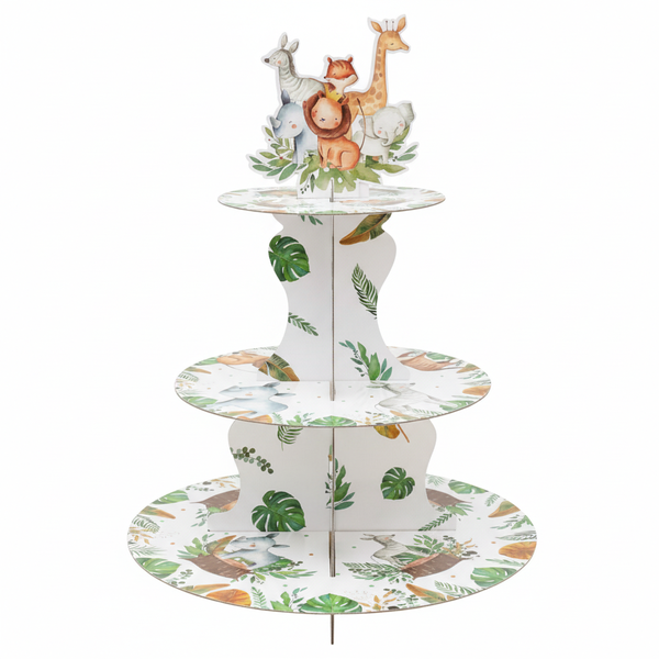3-Tier Safari Jungle Theme Birthday Cupcake Stand - Multicolor
