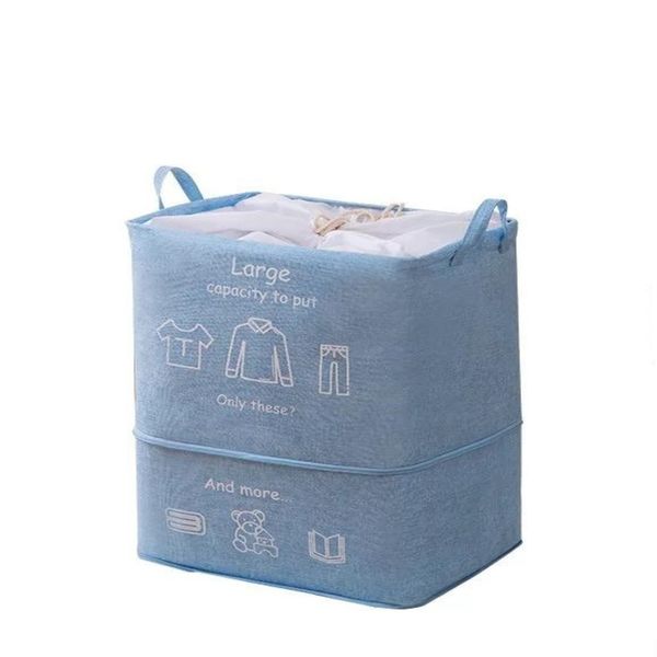 Foldable Laundry Basket with Zipper Capacity - Blue