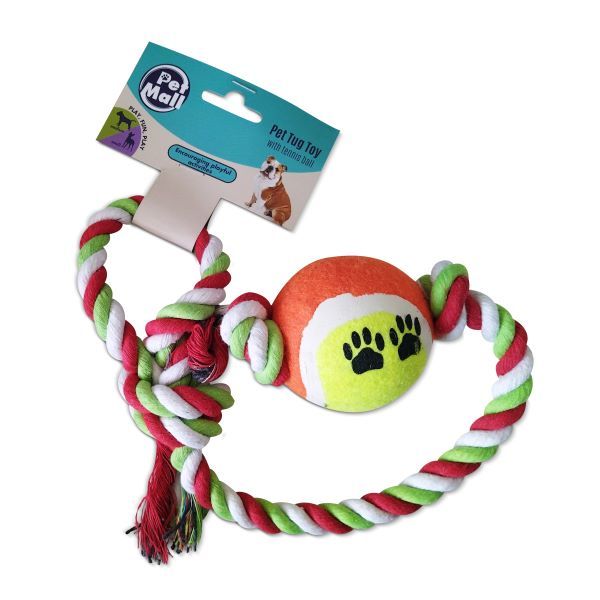 Pet Rope And Ball Tug Toy for Dogs Tennis Ball Tug Toy Orange Shop