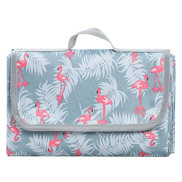 200cm Waterproof Picnic Mat with Handle - Blue Flamingo