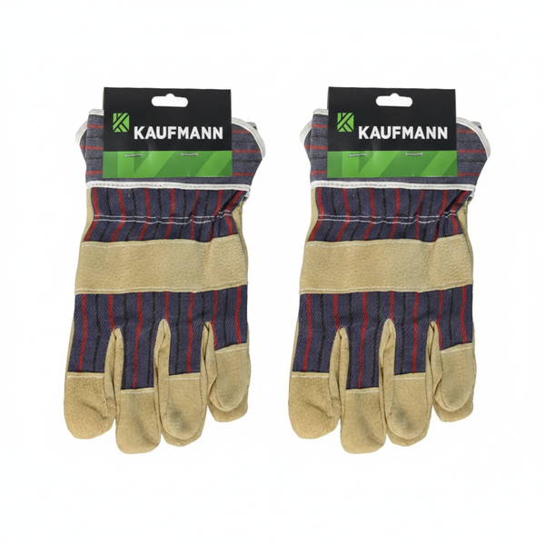 Kaufmann Durable Cotton Leather Palm Work Gloves for Gardening &amp; - 2 Pack