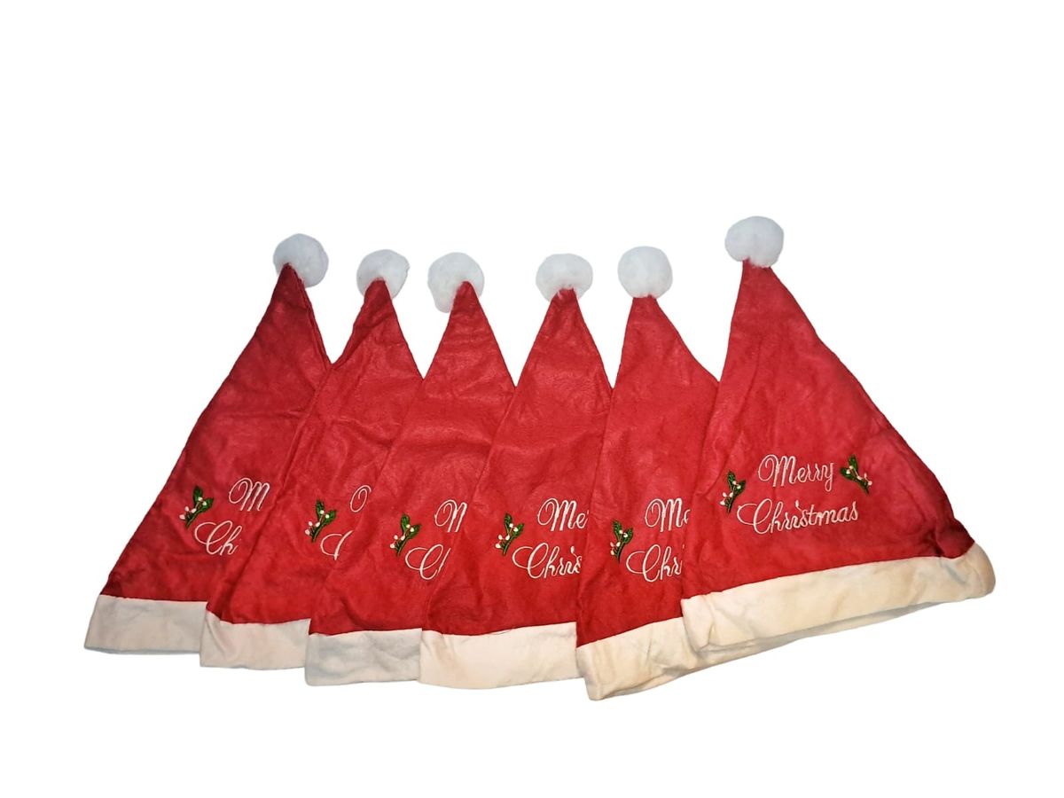 6-Pack Merry Christmas Embroidered Felt Santa Hats