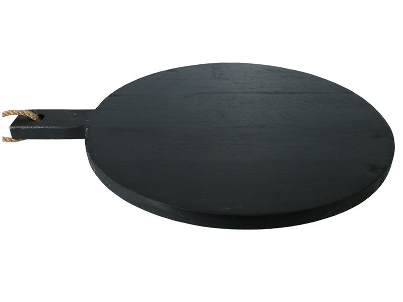 Cutting Board Round Black Rubberwood With Handle And Rope