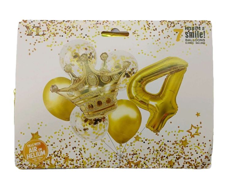 Crown Birthday Balloon Set Number -4Gold