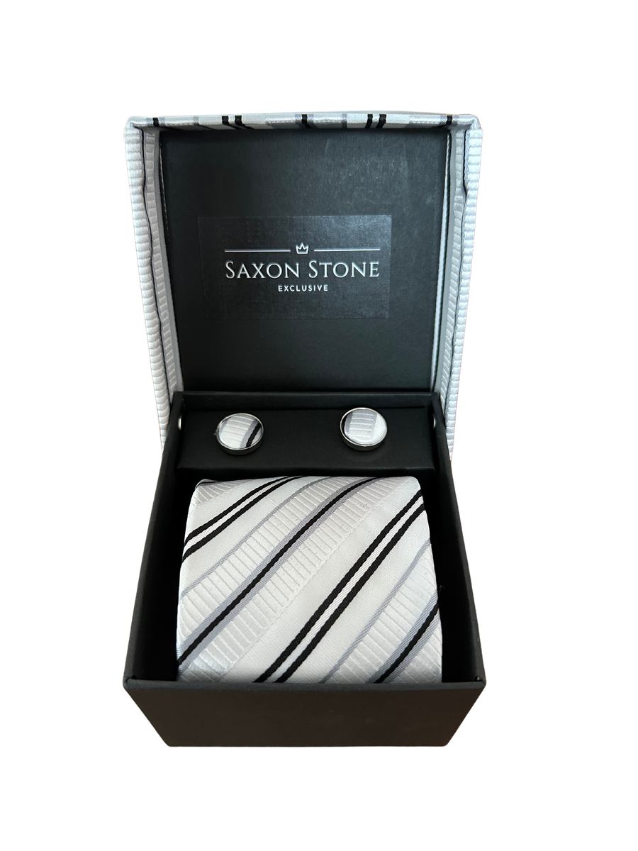 Saxon Stone - Men's Dove Stripe Tie, Pocket Square and Cufflink - Gift ...