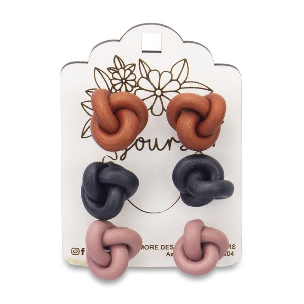 Yours - Earrings - Studs - Knot Design - Resin - Multicoloured - Pack of 3