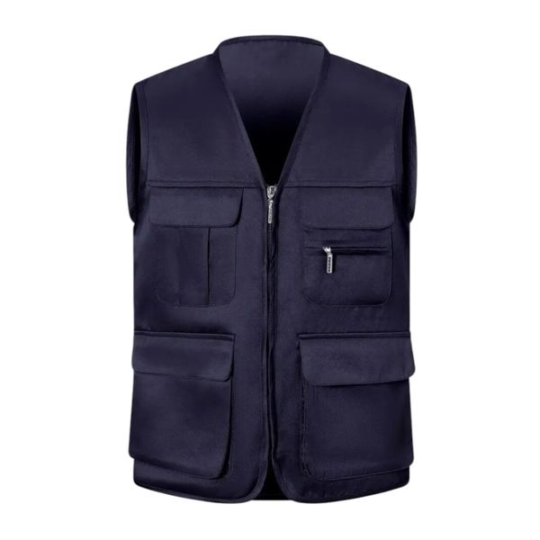 Men's Multi-Pocket Vest, Casual, Non-Stretch, VNeck Jacket -5XL - Navy Blue